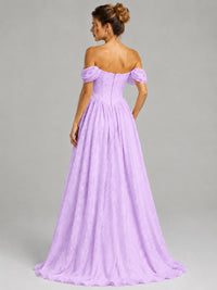 Off Shoulder Jacquard A-Line Maxi Dress