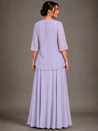 A-line 2 Pieces Chiffon Appliques Mother of The Bride Dresses with Jackets