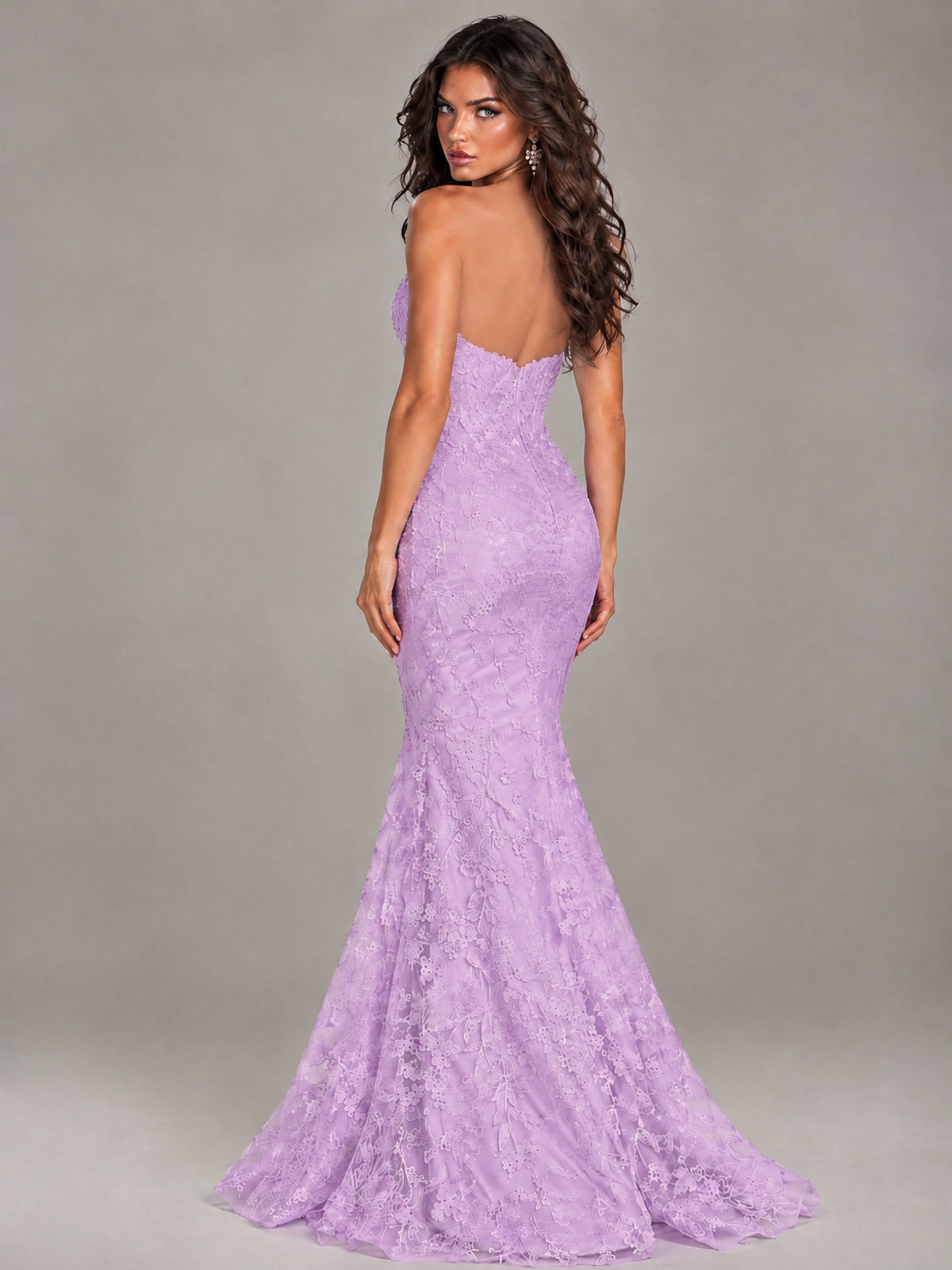 Strapless Corset Mermaid Prom Dress Lace Appliqué Formal Gown