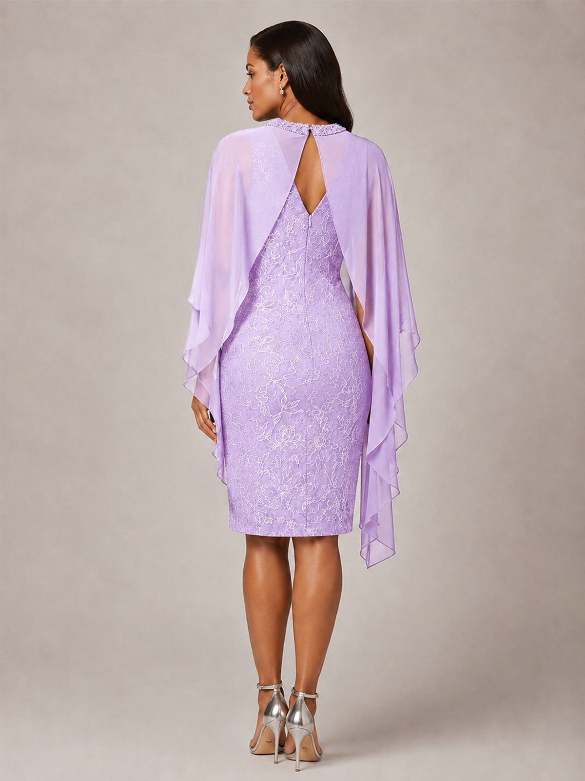 Floral Sheath Mother of the Bride Dress with Cape Overlay