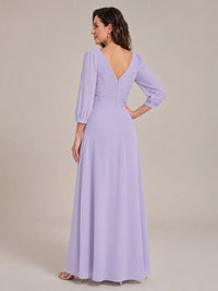 V-Neck Pleated Chiffon Mother of the Bride Dress with Flutter Sleeves