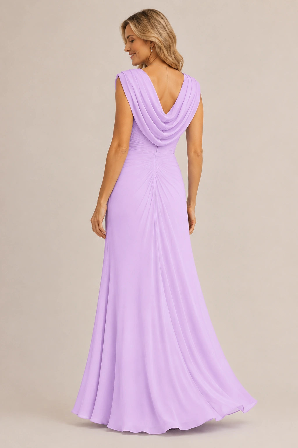 Cowl Neck Ruched Chiffon Mother of the Bride Dress