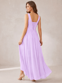 V-Neck High-Low Chiffon Bridesmaid Dress with Ruffles