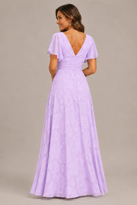 Jovellee Floral Chiffon A-Line Mother of the Bride Dress with Flutter Sleeves