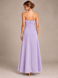 Yellow Strapless 3D Floral Appliques Maxi Dress