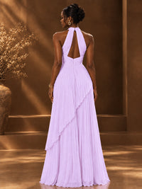 Wrap Pleated Prom Dress Halter A-line Chiffon Formal Wedding Dress