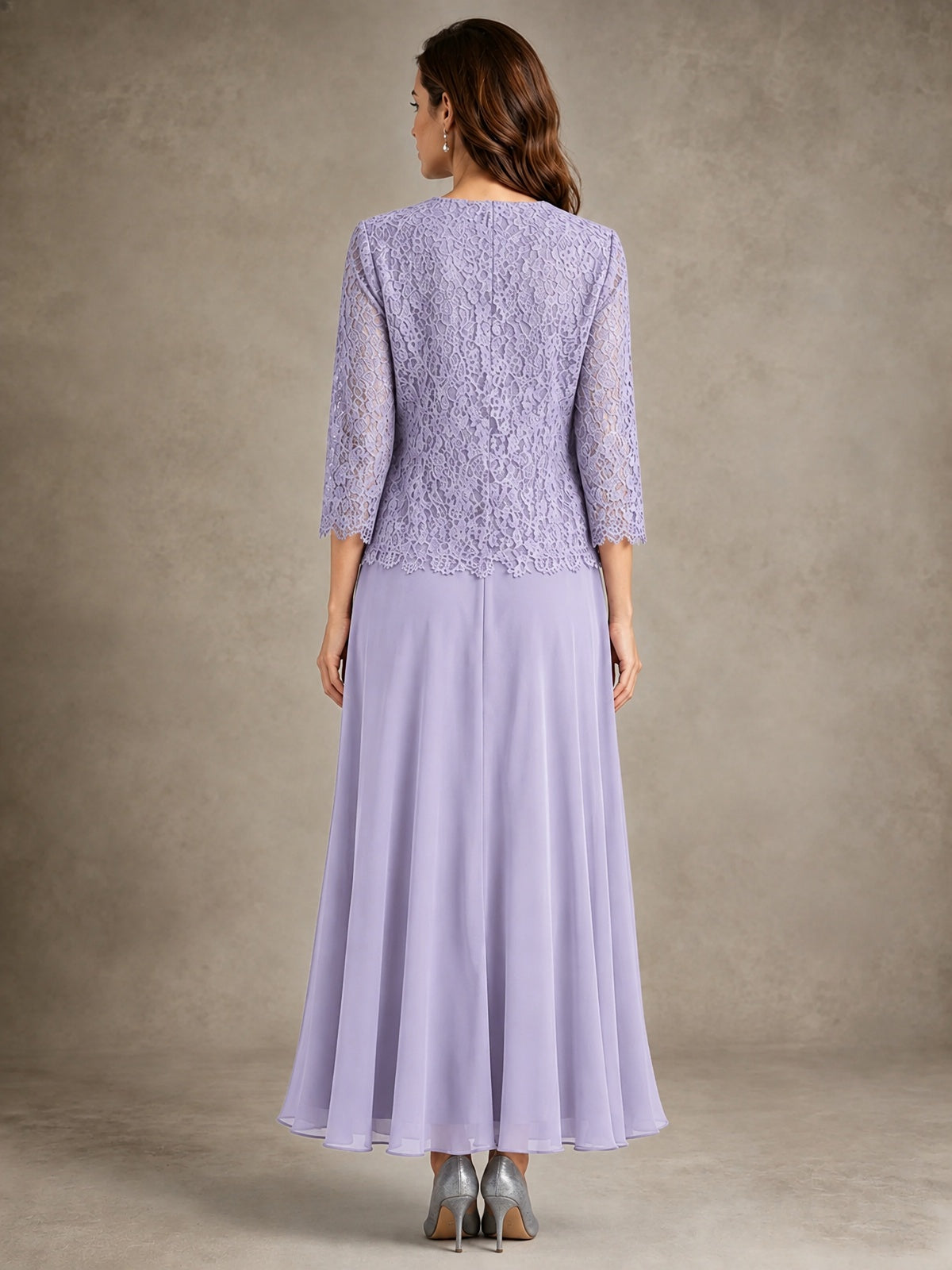 2-Piece Chiffon Mother of the Bride Dress with Lace Jacket