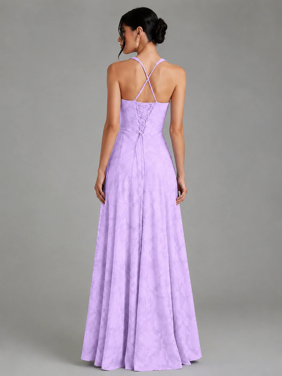 A-Line Halter Floral Chiffon Maxi Dress