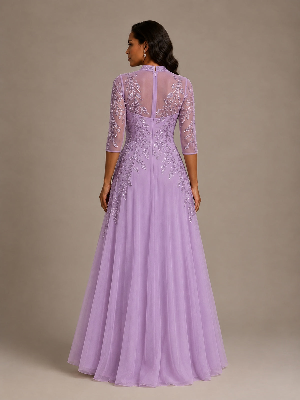 Embellished Appliques Mother of the Bride Dress with 3/4 Sleeves