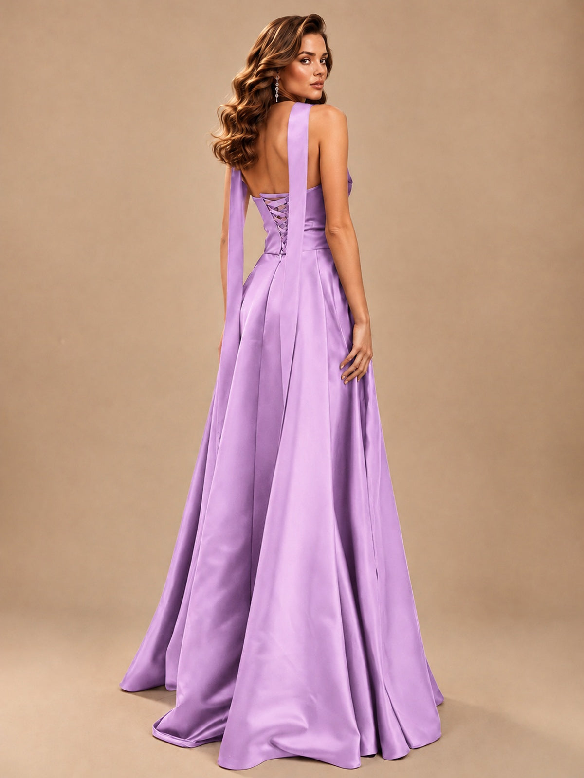 Strapless Prom Dress Side High Slit A-line Formal Dress with Scarf