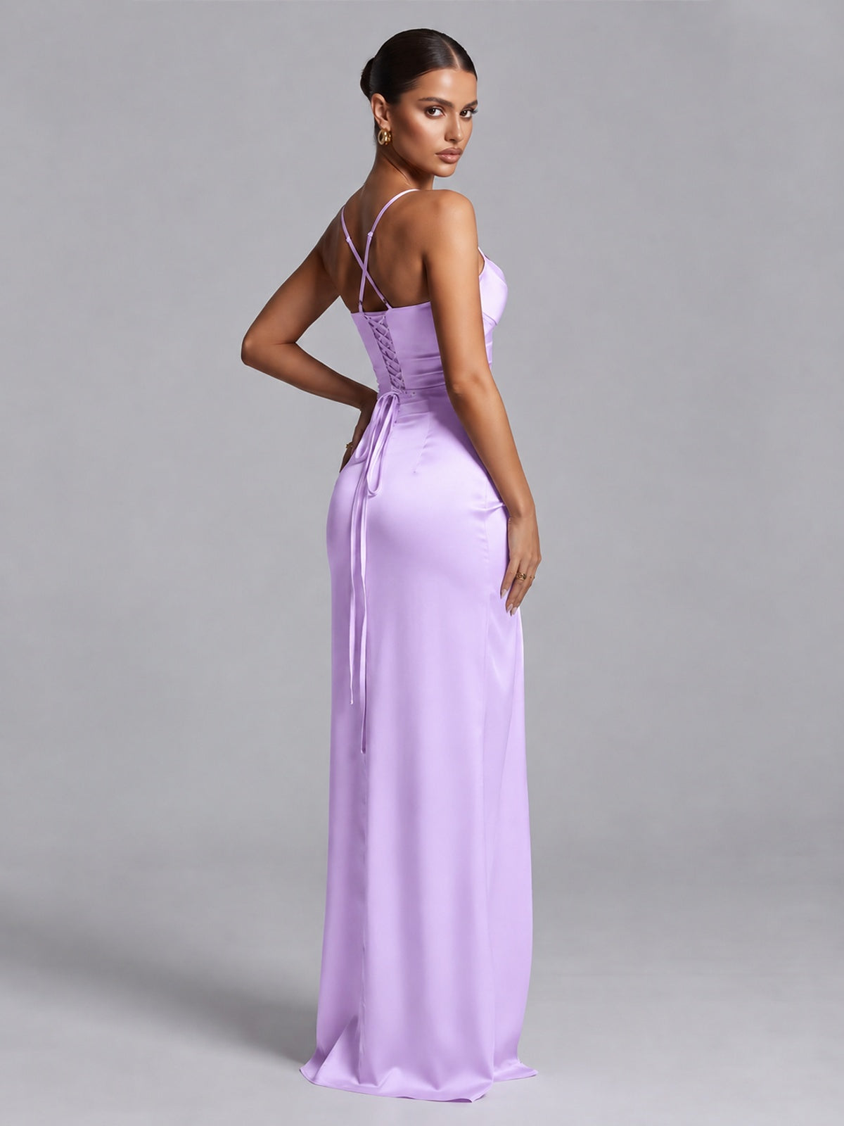 Square Neck Satin Long Prom Dress with Ruffles