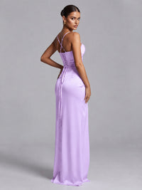 Square Neck Satin Long Prom Dress with Ruffles