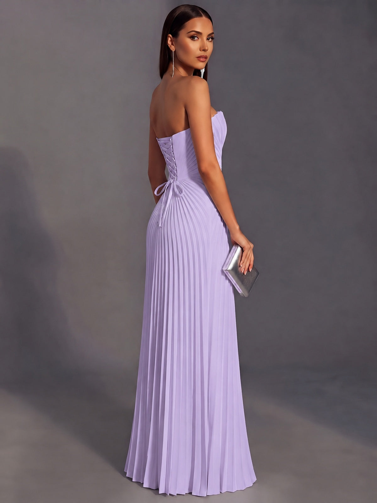 Strapless A-line Long Pleated Satin Prom Dress
