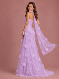 Blush Pink Strapless Sweetheart 3D Floral Tulle Mermaid Prom Dress