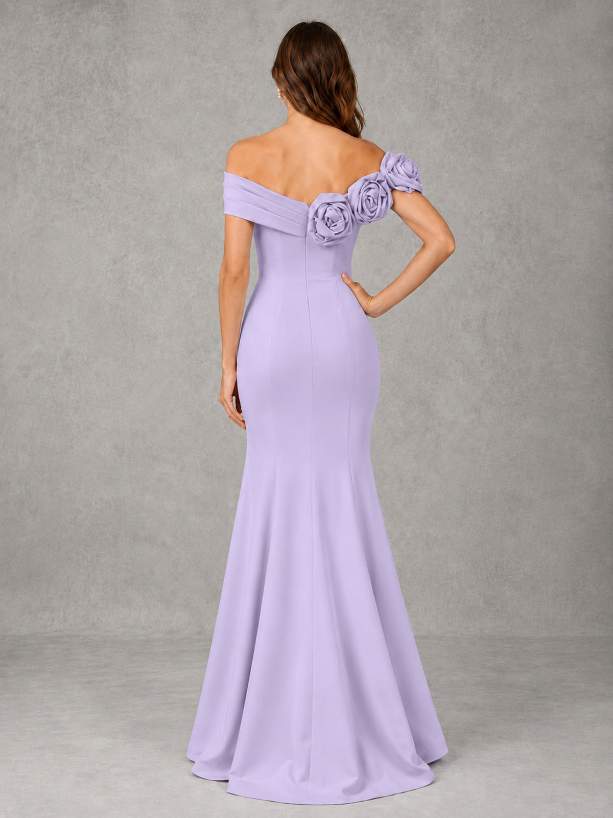 Blush Pink Off Shoulder Mermaid Bridesmaid Dress with Floral Rosette