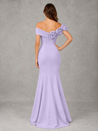 Blush Pink Off Shoulder Mermaid Bridesmaid Dress with Floral Rosette