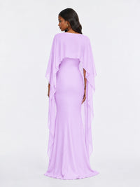 Satin Cape Prom Dresses Meramid Maxi Dress