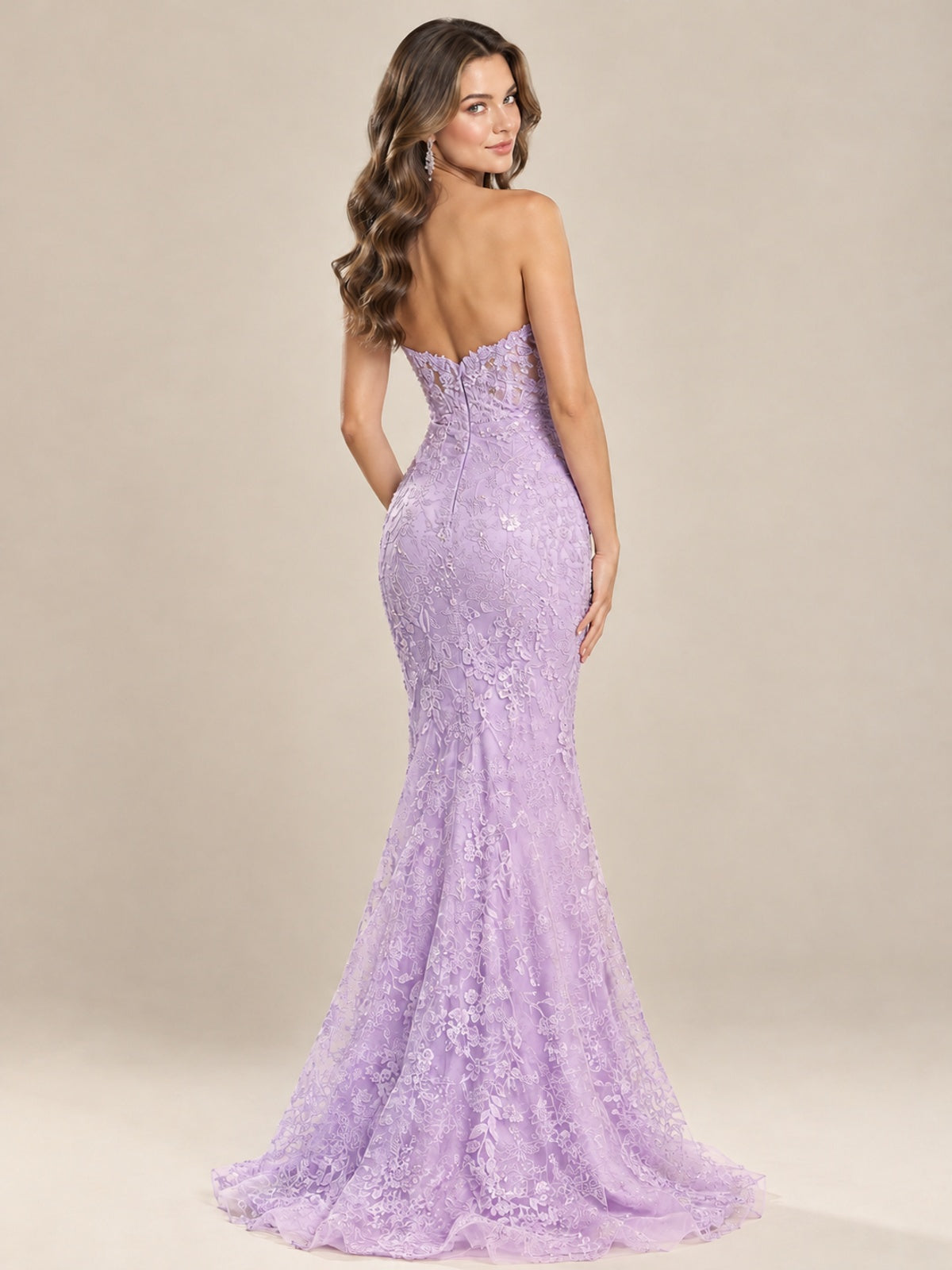 Strapless Corset Mermaid Prom Dress with Floral Lace Appliqué