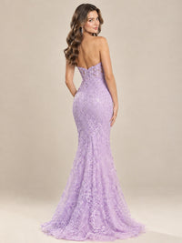 Strapless Corset Mermaid Prom Dress with Floral Lace Appliqué