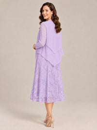 Tea Length Sequin Lace Mother of the Bride Dress with Chiffon Jacket