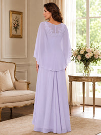 Elegant Chiffon Mother of the Bride Dress with Lace Applique and Cape Sleeves