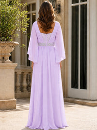 Elegant V-Neck Sequined Chiffon Mother of the Bride Dress with Flutter Sleeves