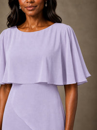 Taupe Chiffon A-Line Mother of the Bride Dress with Cape Sleeves