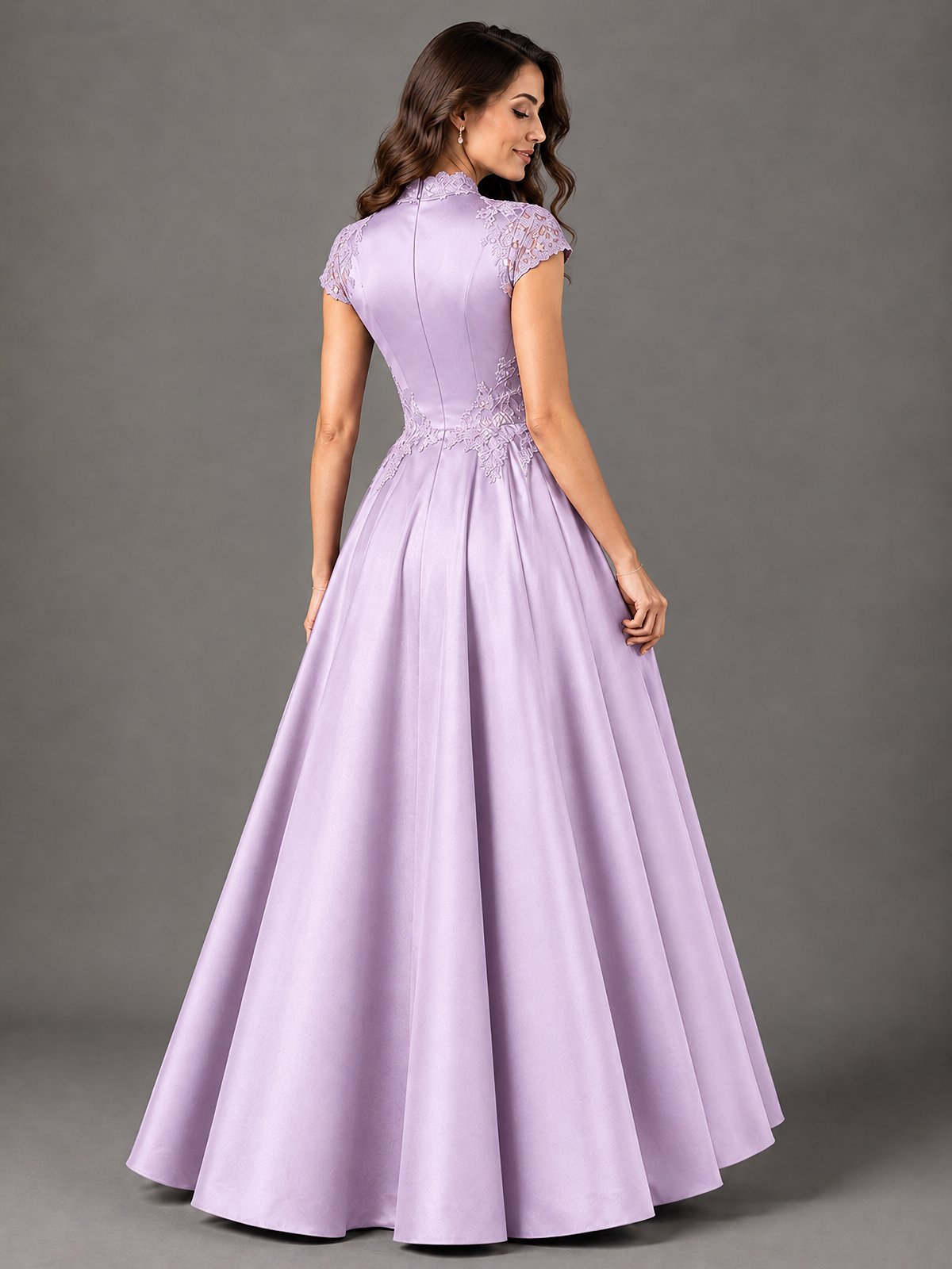 Lace Appliqué A-Line Satin Maxi Dress