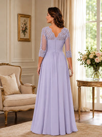 Chiffon Lace Applique Mother of the Bride Dress with 3/4 Sleeves