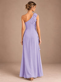 Sage Green One Shoulder Satin Formal Maxi Dress with 3D Floral