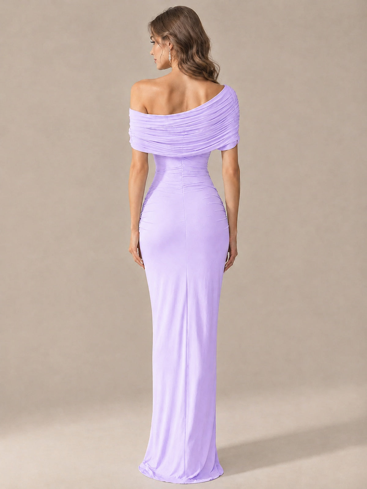 Elegant Draped Off Shoulder Ruched Mermaid Chiffon Formal Evening Gown