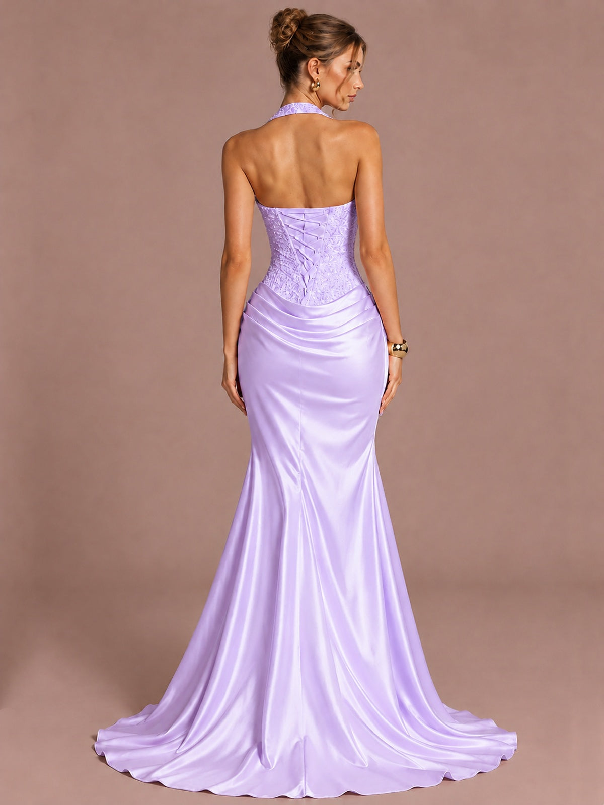 Sparkling Halter Corset Satin Mermaid Prom Dress