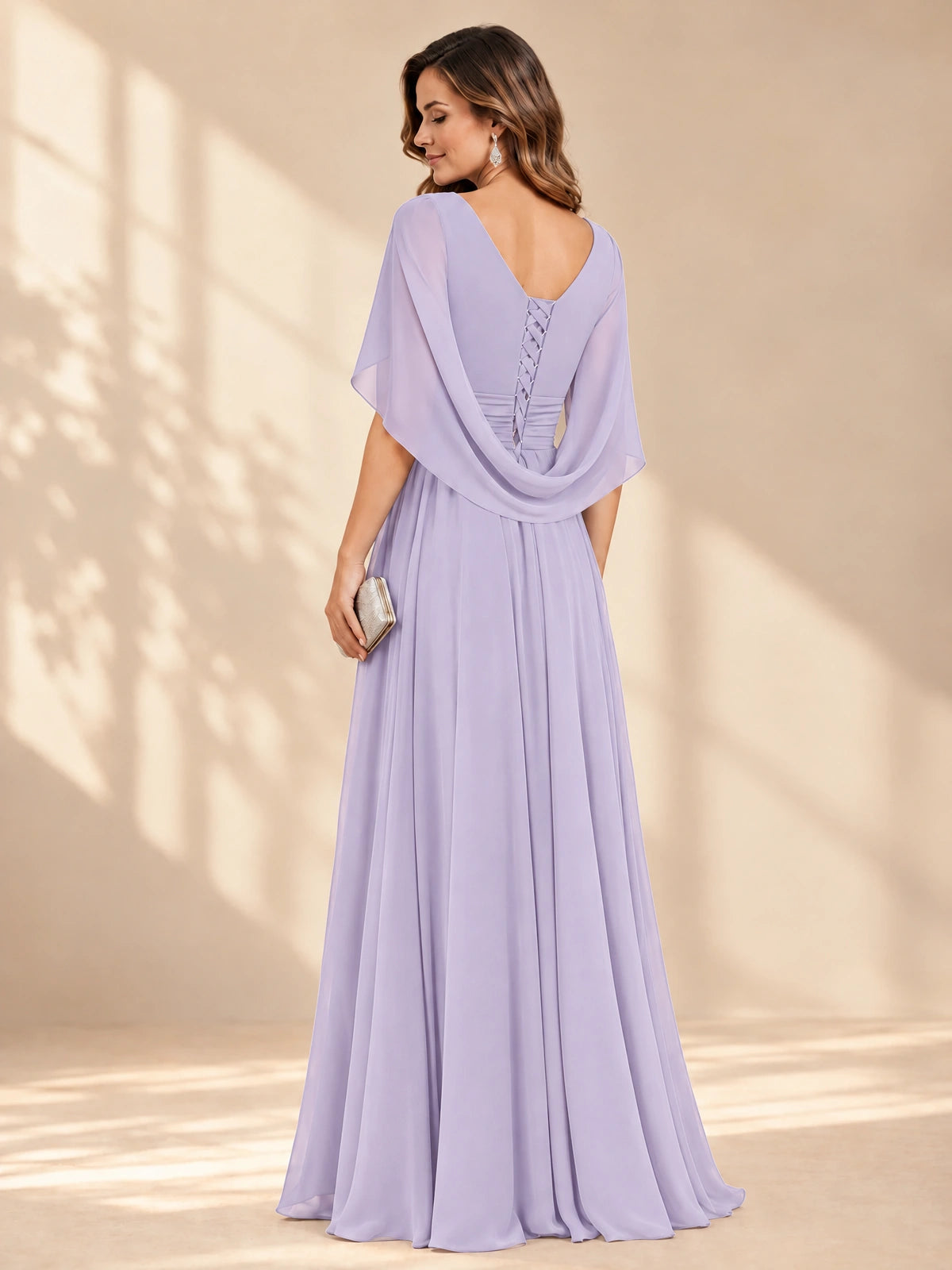 Ruched V Neck Mother of The Bride Dresses with Shawls Appliques and Cap Sleeves