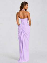 Ruched Halter Neck High-Slit Prom & Evening Dress