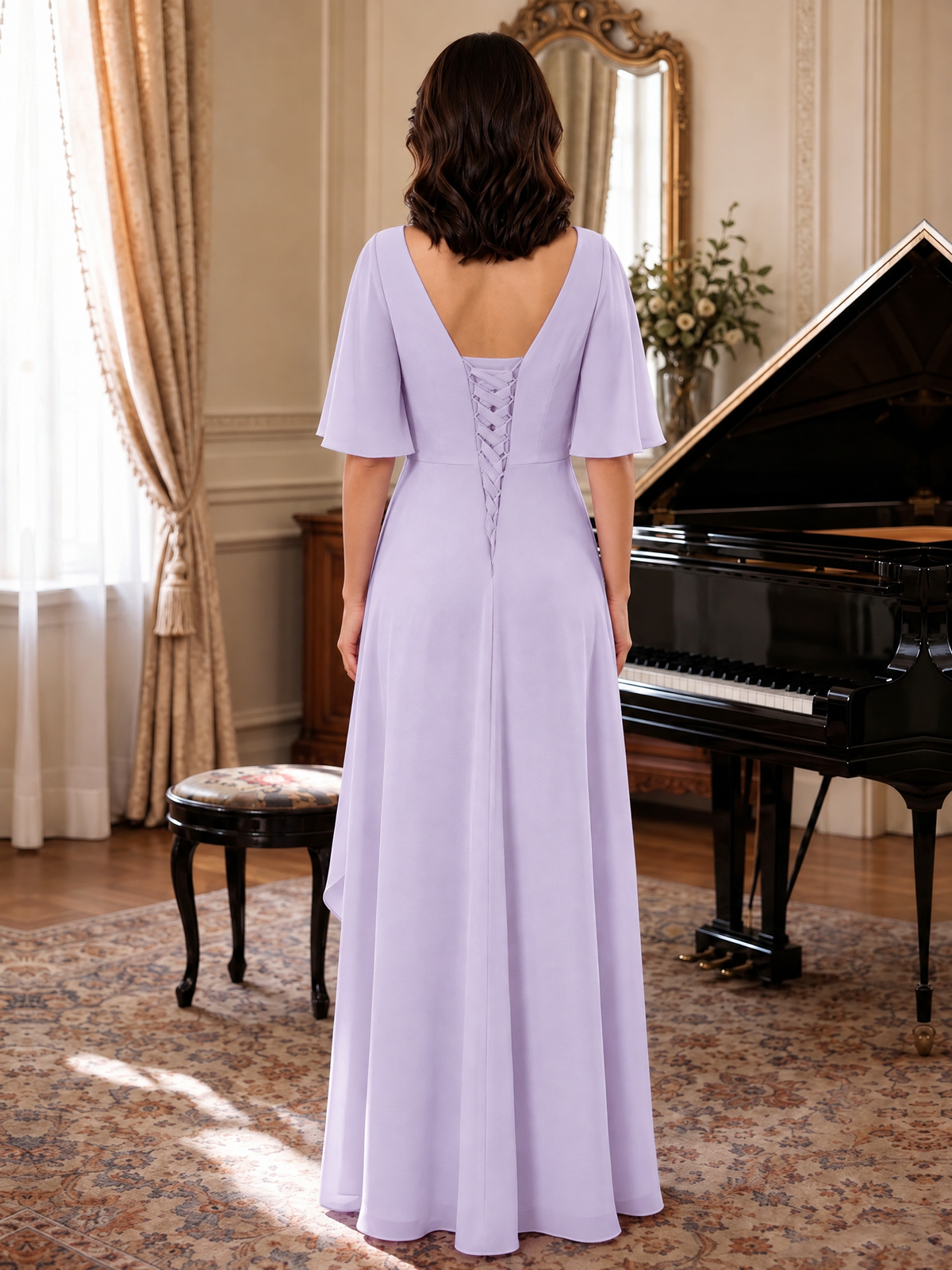 V-Neck Chiffon Lace Mother of the Bride Dresses