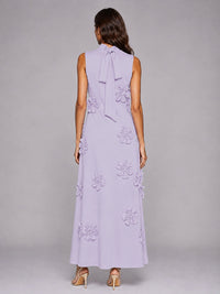 3D Floral Applique High Neck Prom Maxi Dress