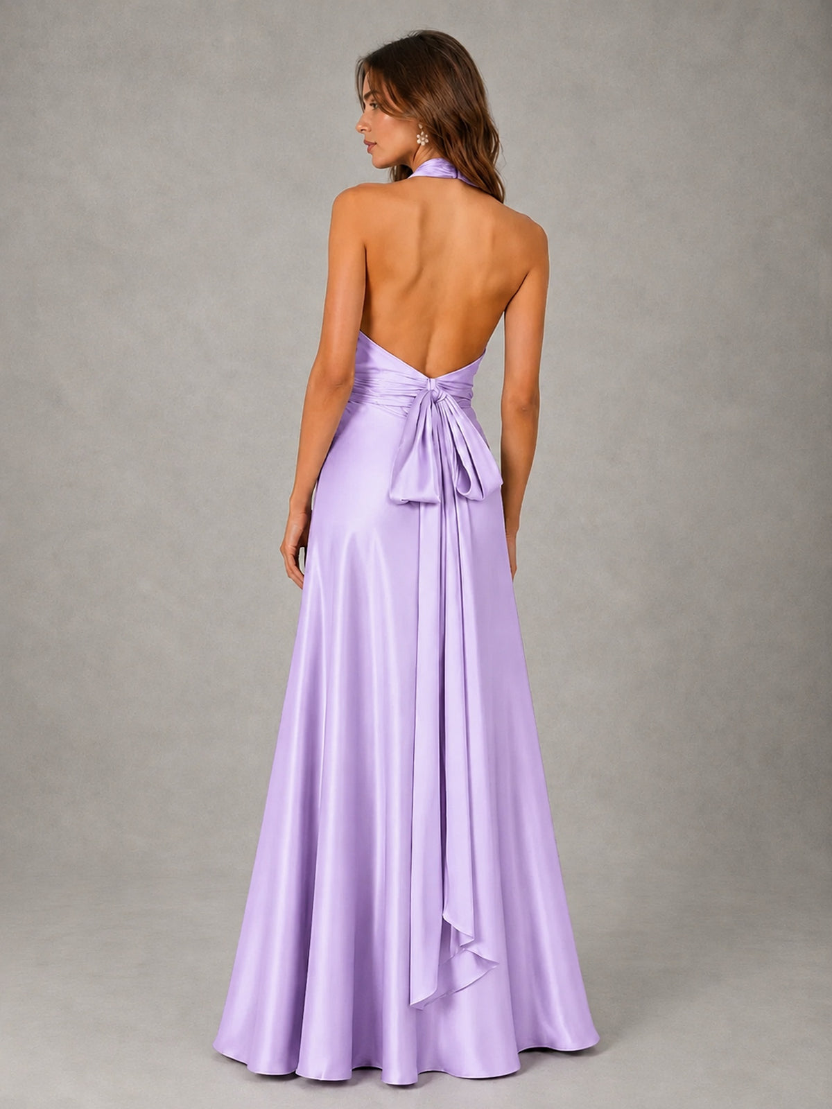 Sage Green Satin A-Line Bridesmaid Dress with Halter Neck