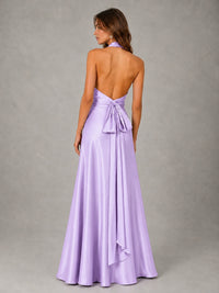 Sage Green Satin A-Line Bridesmaid Dress with Halter Neck