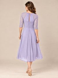 Tea-Length Mother of the Bride Dress with Lace 3/4 Sleeves