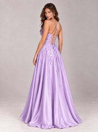 Lace Applique Satin A-Line Prom Dress with Sheer Bodice