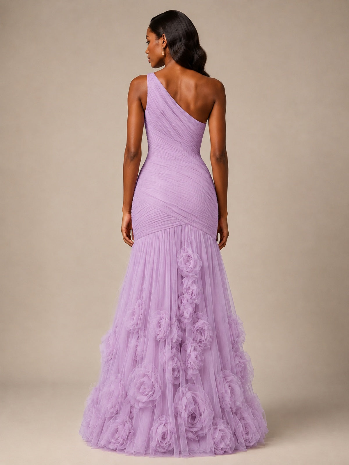 Blush Pink One Shoulder 3D Floral Mermaid Prom Dress