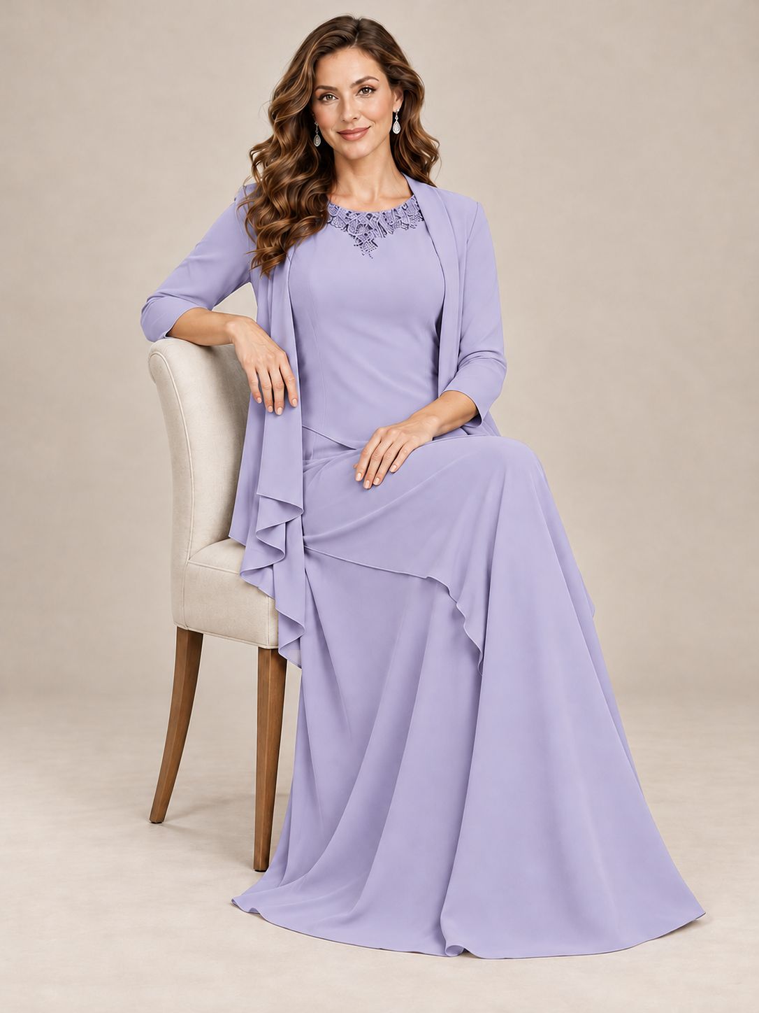 Dusty Blue Two-Piece Chiffon Mother of the Bride Dress with Jacket