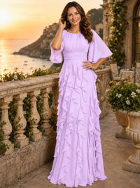 Elegant Chiffon Mother of the Bride Dress with Flutter Sleeves and Ruffle Skirt