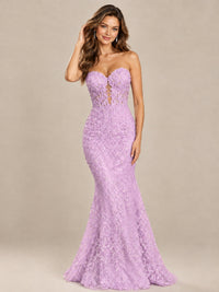 Strapless Corset Mermaid Prom Dress with Floral Lace Appliqué
