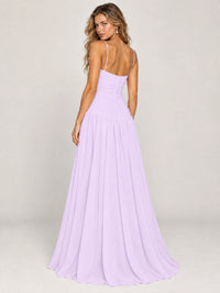 Butter Yellow Ruched Spaghetti Strap Drop-Waist Prom Dress