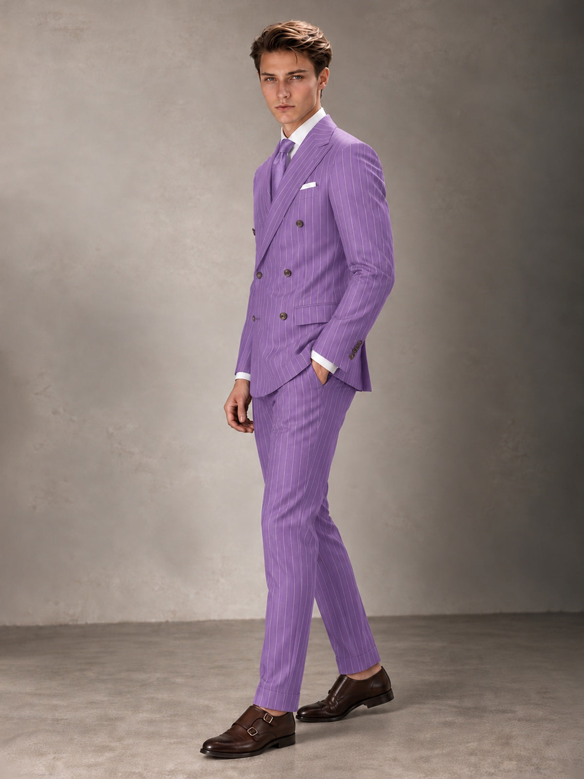 Double Breasted Pinstripe Men's Suit 2 Piece (Jacket & Pants) for Wedding & Formal Prom