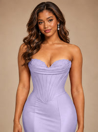 Red Strapless Satin Mermaid Prom Dress with Corset Bodice
