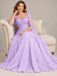 Sequin Lace A-Line Mother of the Bride Dress with 3/4 Sleeves
