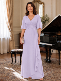 V-Neck Chiffon Lace Mother of the Bride Dresses