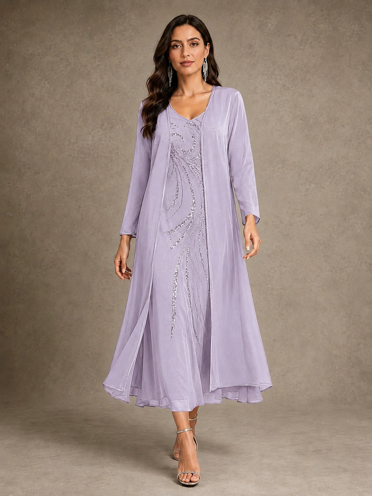 Sequin Chiffon Mother of the Bride Dress with Jacket